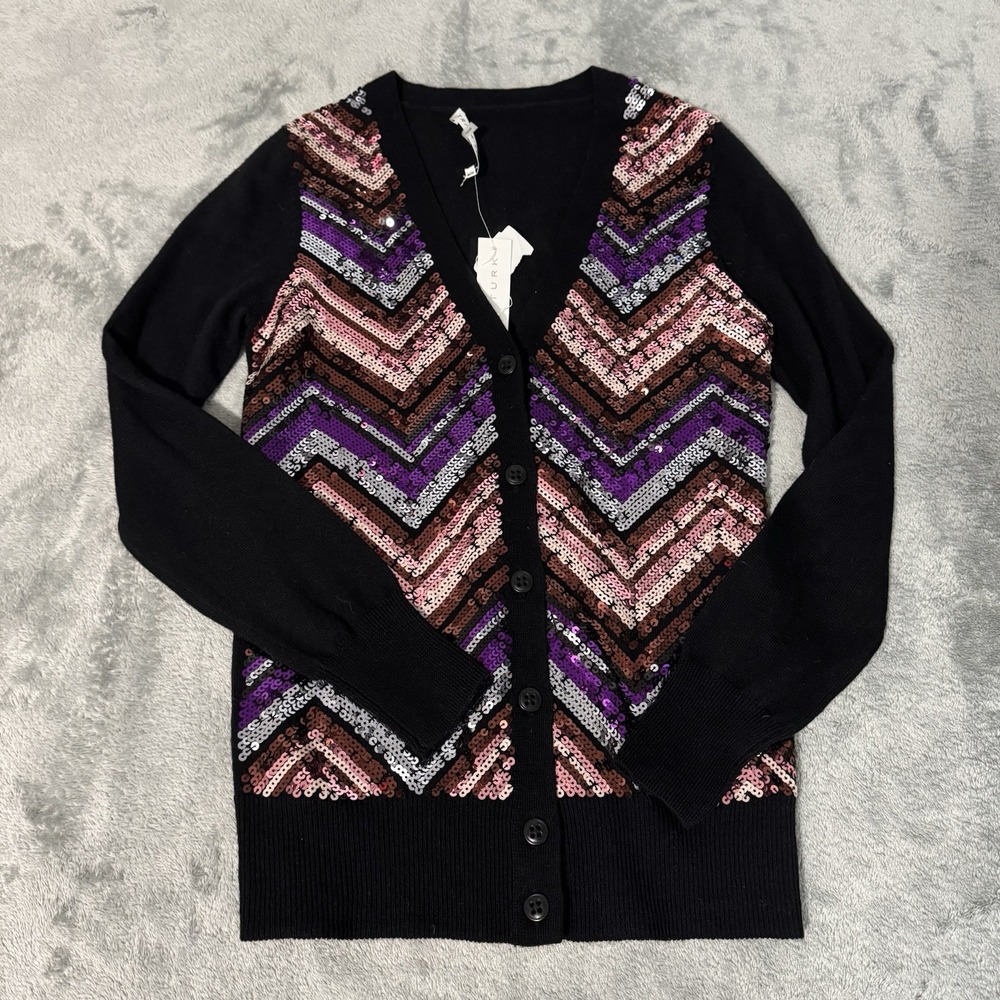 Trina Turk NWT 100% Merino Wool Sequin Cardigan Pink and Black